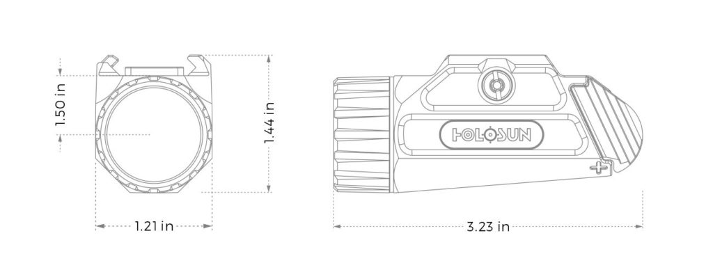 Holosun P.ID P.ID HC aluminum pistol mounted flashlight for picatinny rail dimensions